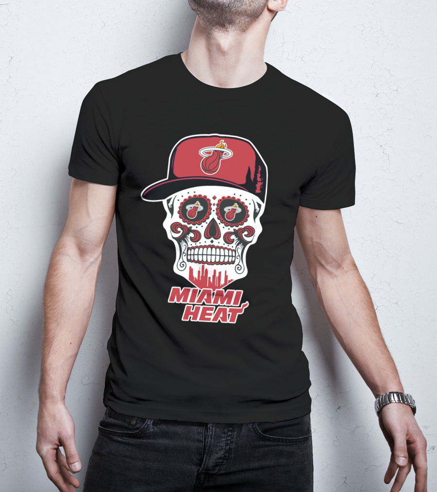 Miami Heat Skull With Basketball Logo And Cap T-Shirt