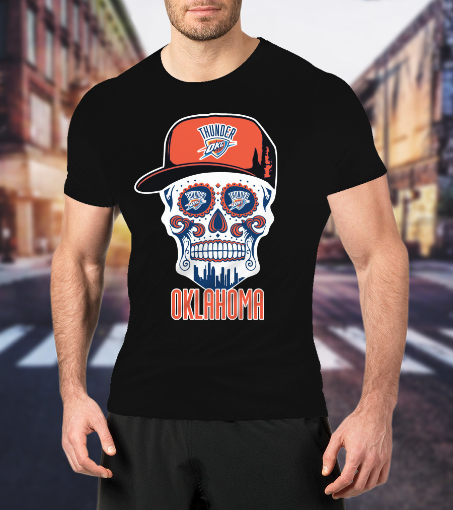 Oklahoma City Thunder Skull Cap Design With Okc T-Shirt