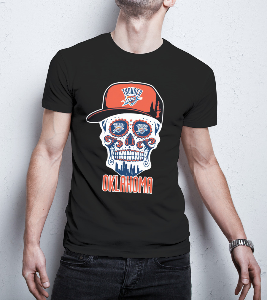 Oklahoma City Thunder Skull Cap Design With Okc T-Shirt