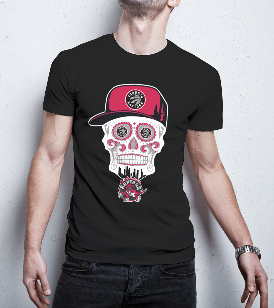 Toronto Raptors Logo Skull With Hat And Skyline T-Shirt