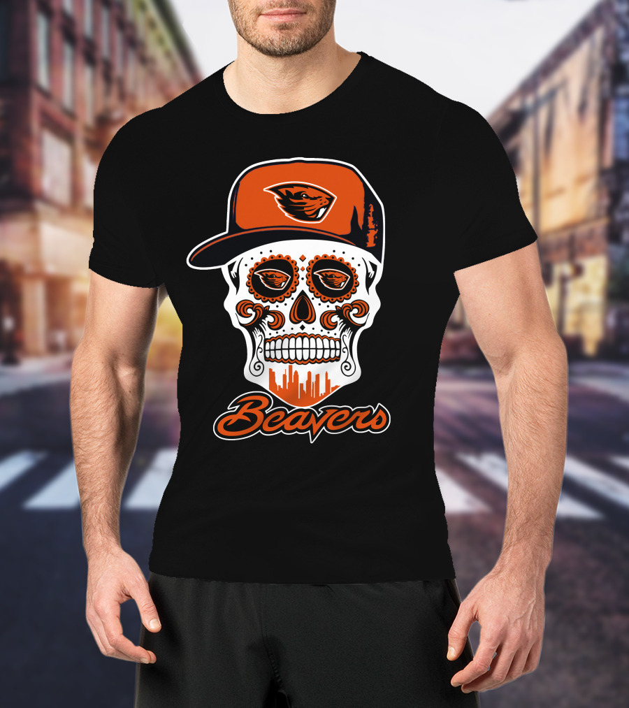 Oregon State Beavers Skull With Cap And Beavers T-Shirt