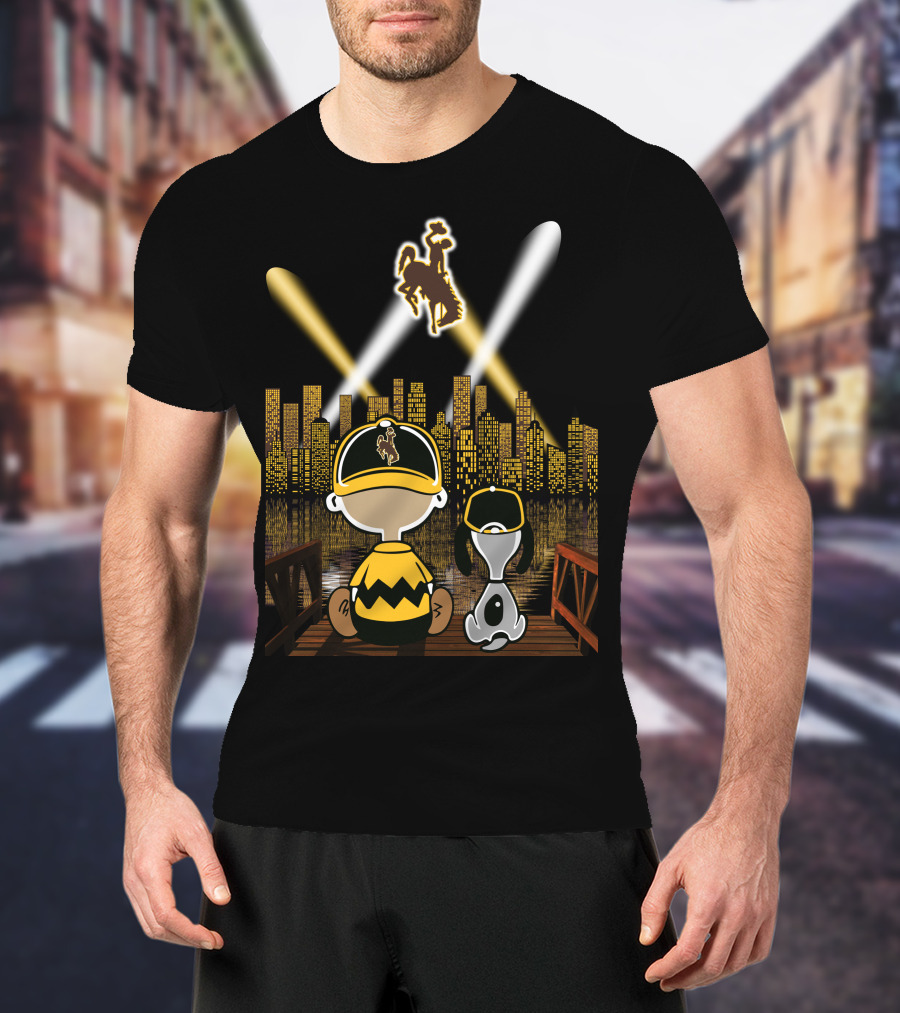 Wyoming Cowboys City At Night With Characters And Skyline T-Shirt