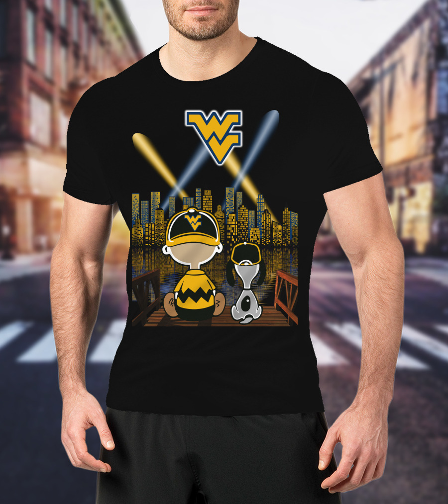 Wv Mountaineers City By Night Charlie Snoopy Skyline Lights T-Shirt