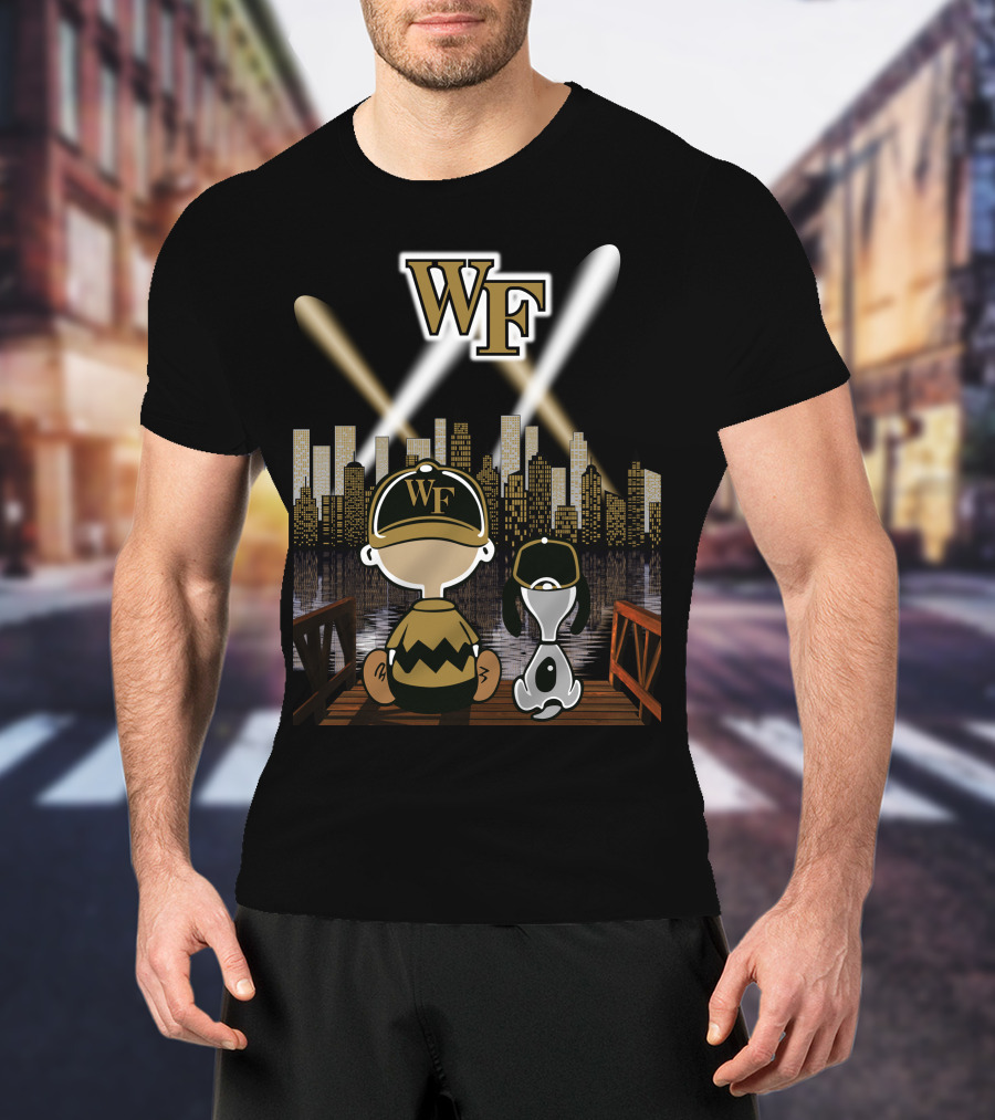 Wake Forest Peanuts Characters Cityscape Night Scene T-Shirt