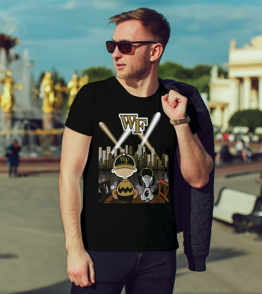 Wake Forest Peanuts Characters Cityscape Night Scene T-Shirt