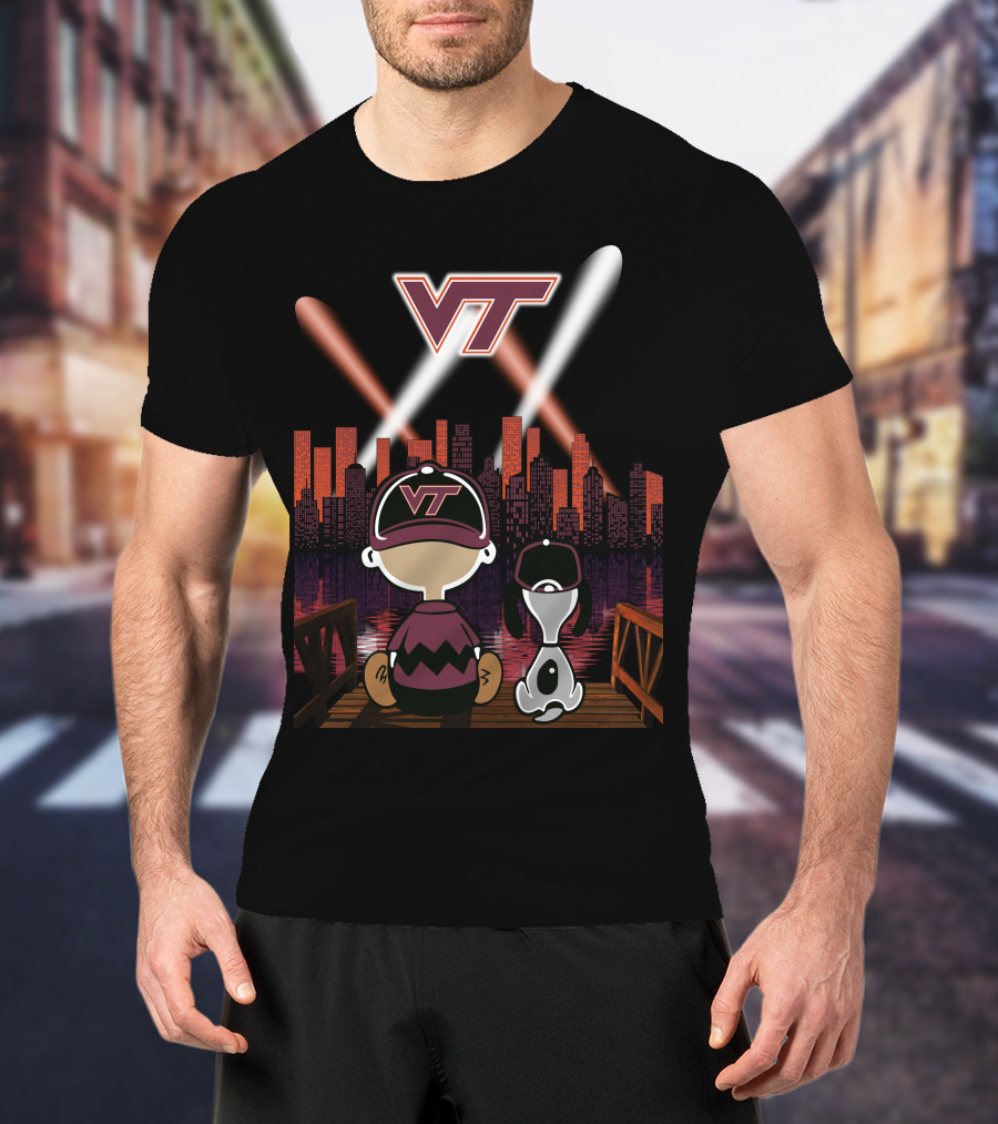 Virginia Tech Hokies Vt Skyline Night Scene T-Shirt