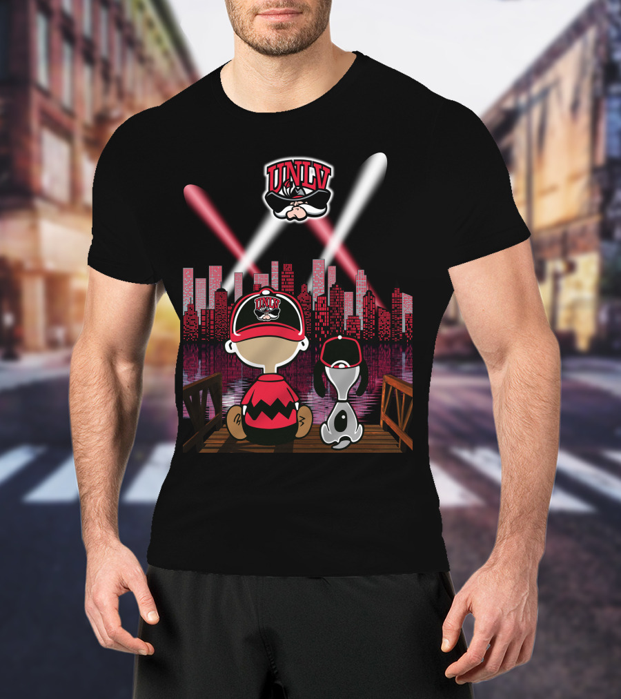 Unlv Rebels City By Night With Mascot And Skyline T-Shirt