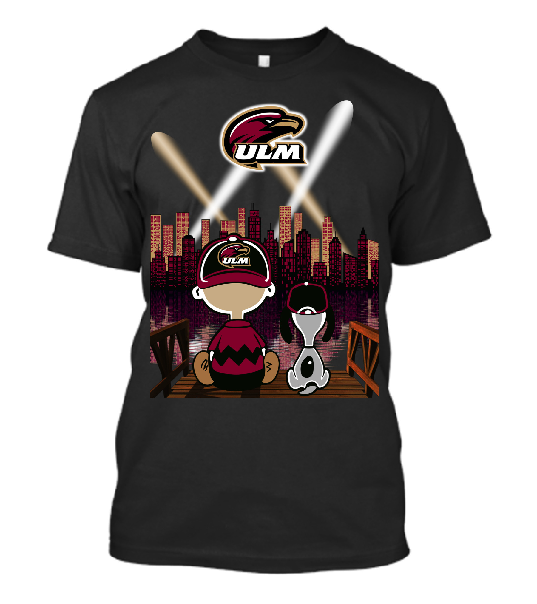 Ulm Warhawks City Skyline Night Lights Retro Style T-Shirt