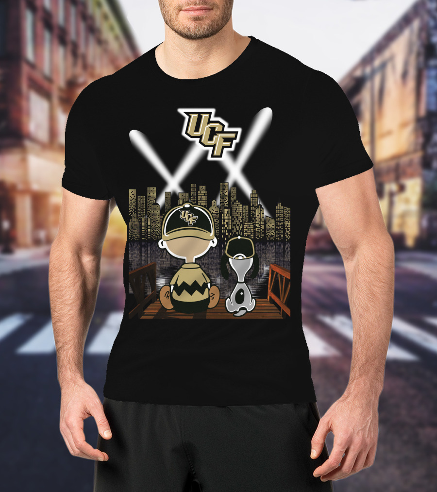 Ucf Knights Nighttime Cityscape Charlie Brown And Snoopy T-Shirt