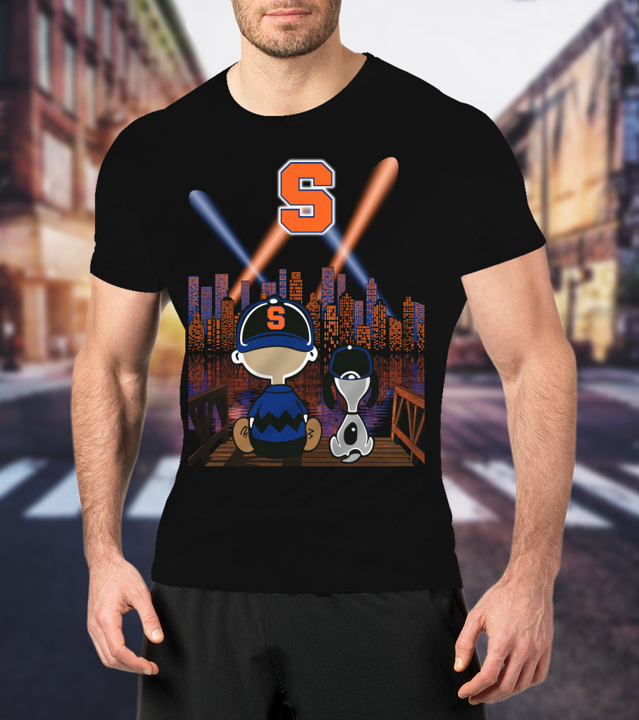 Syracuse Orange City Night Skyline With Baseball Cap And Letter S T-Shirt