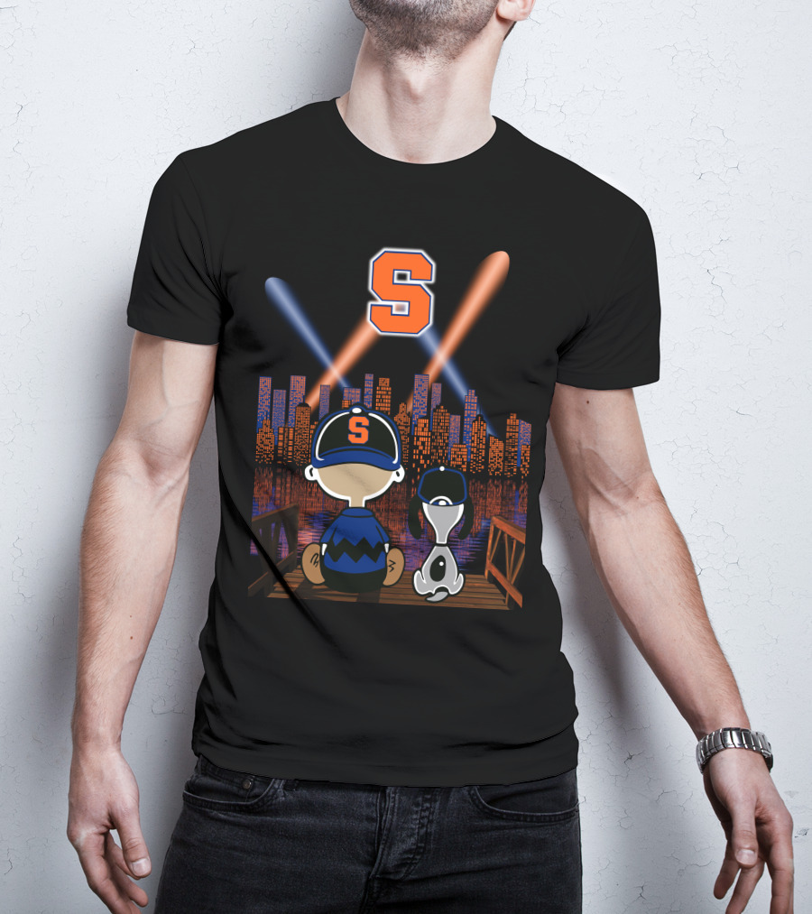 Syracuse Orange City Night Skyline With Baseball Cap And Letter S T-Shirt