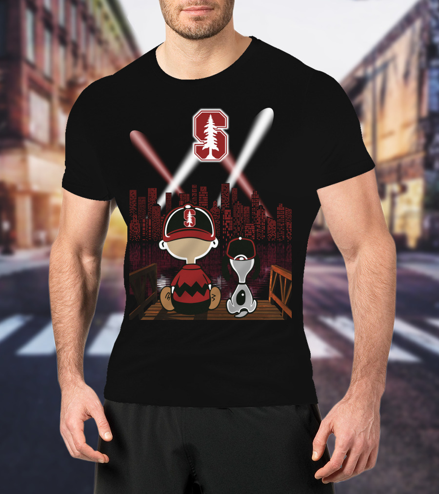 Stanford Cardinal City Night Skyline Peanuts Characters T-Shirt