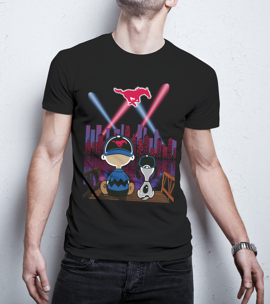 Smu Mustangs Snoopy And Friend City Skyline Night Scene T-Shirt