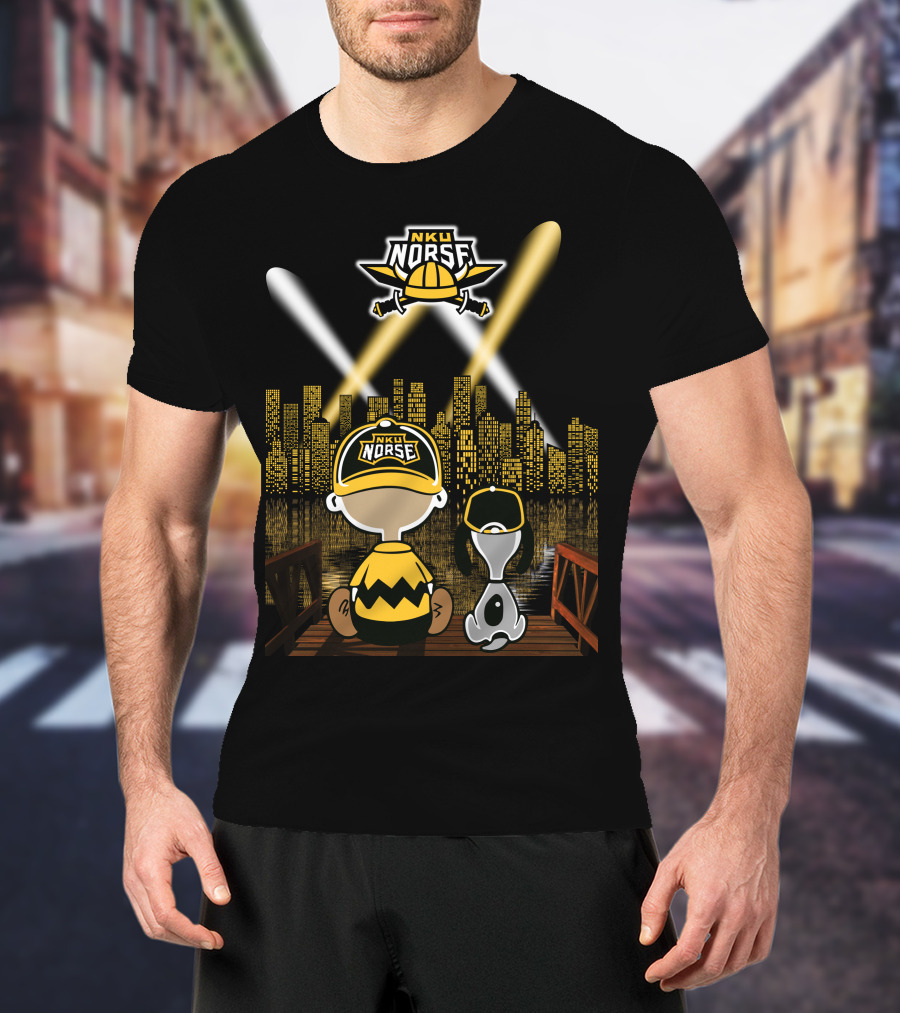 Nku Norse Skyline Fans With Dog At Night In Northern Kentucky City T-Shirt