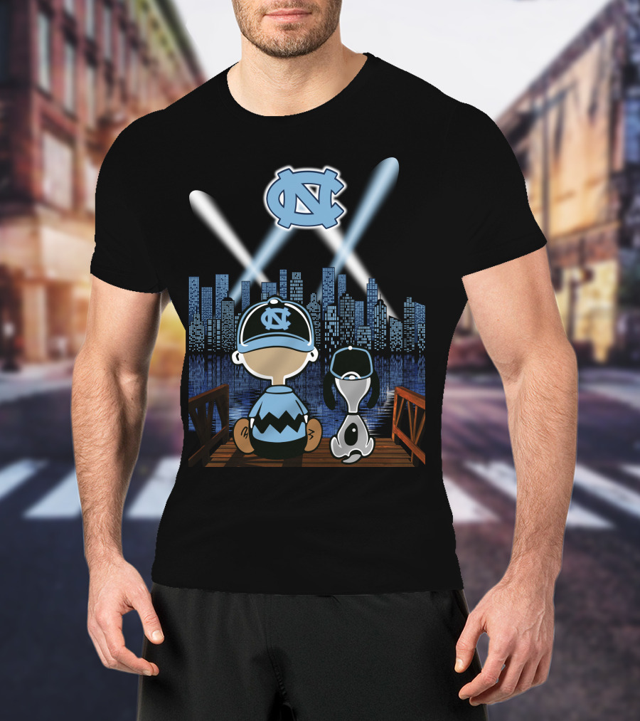 North Carolina Tar Heels City Skyline At Night With Iconic Characters T-Shirt