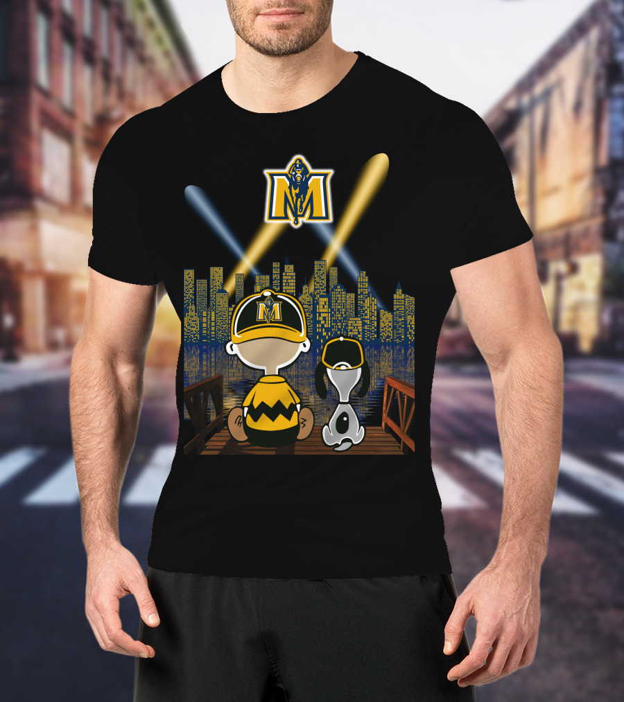 Murray State Racers City Night Skyline With Mascot And Cartoon Characters T-Shirt