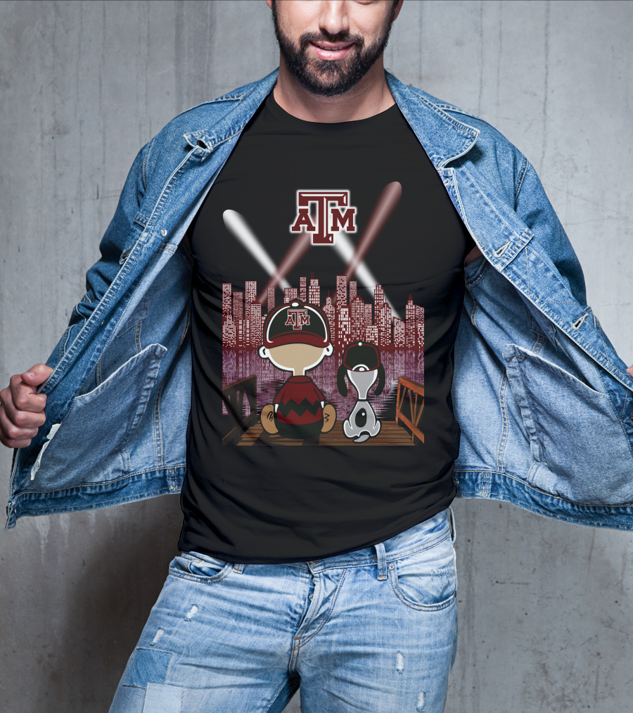 Texas A&M Aggies City Lights At Night With Iconic Characters T-Shirt