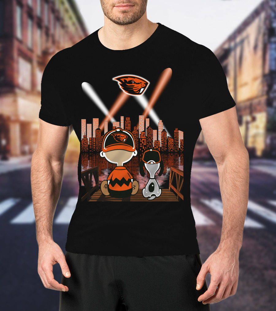 Oregon State Beavers City Skyline Night Lights Peanuts Character Scene T-Shirt