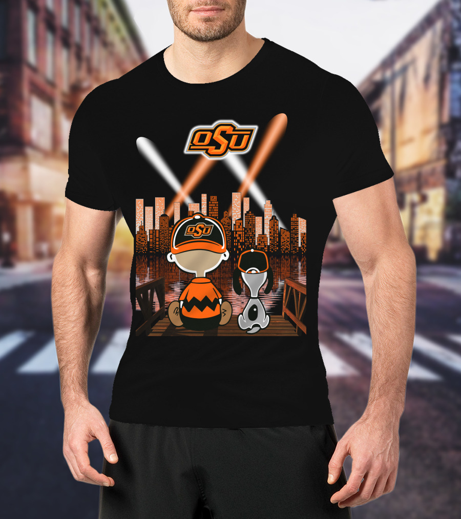 Osu Oklahoma State Cowboys City By Night Skyline T-Shirt