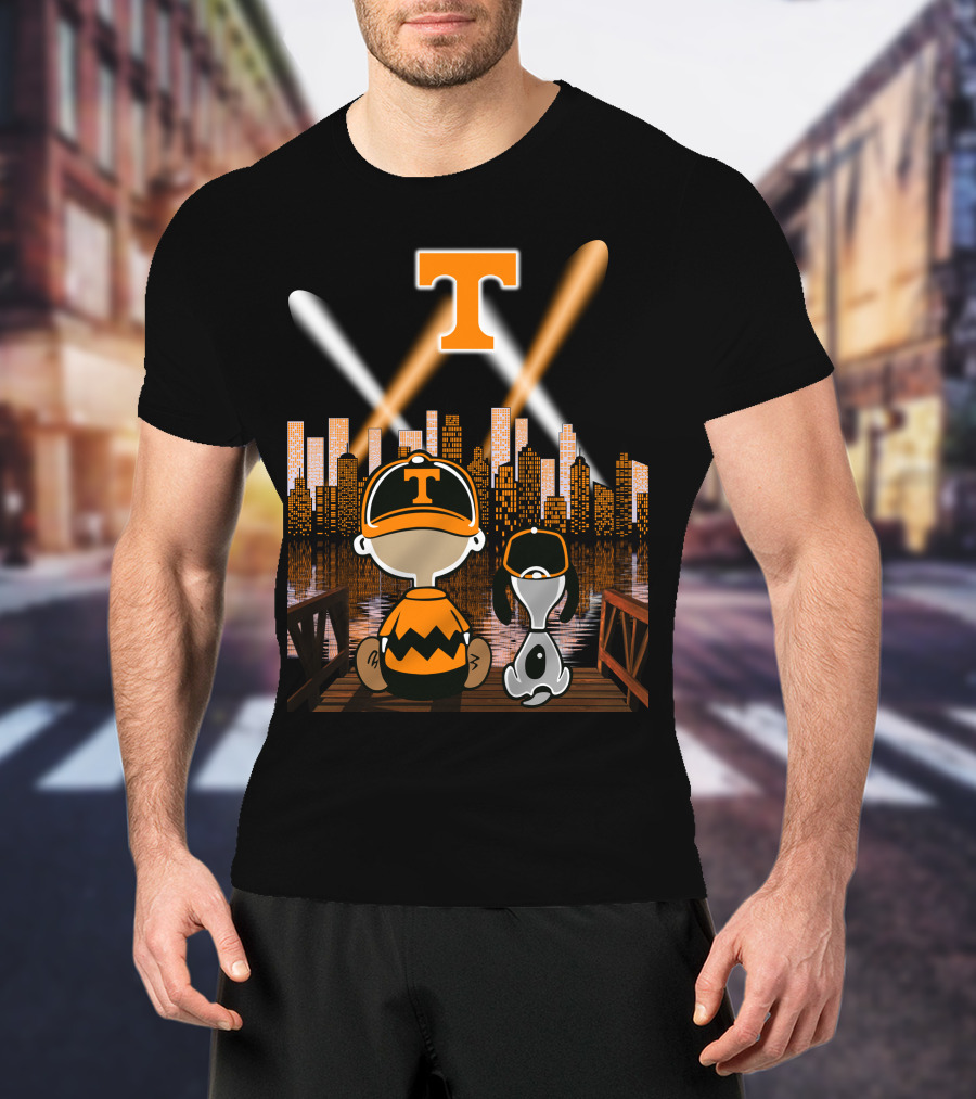 Tennessee Volunteers City Night Skyline With Iconic Cartoon Characters T-Shirt