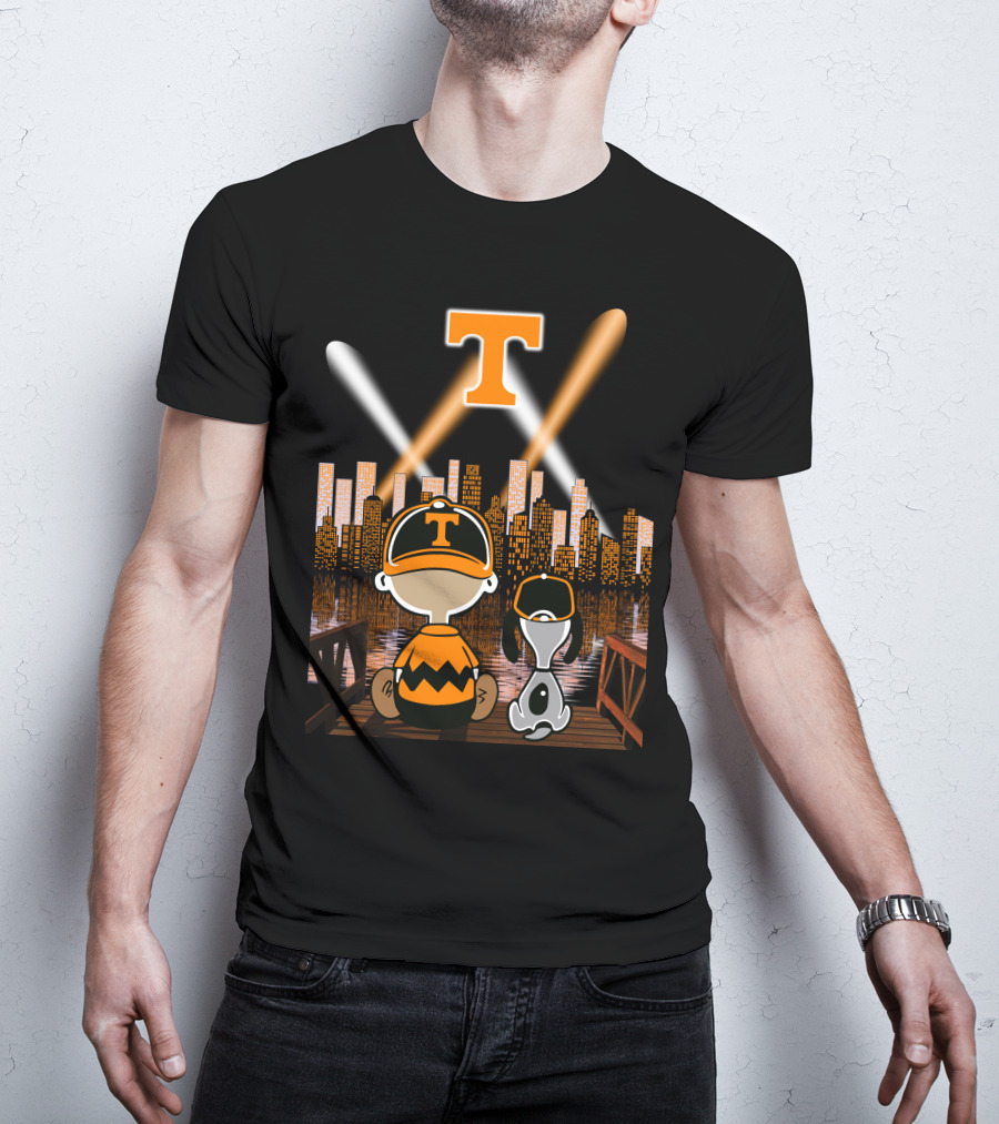 Tennessee Volunteers City Night Skyline With Iconic Cartoon Characters T-Shirt