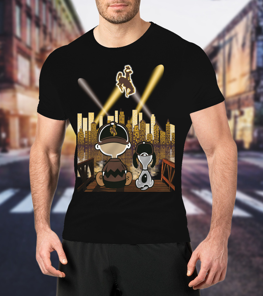 Wyoming Cowboys Skyline Spotlight Views With Cartoon Characters T-Shirt
