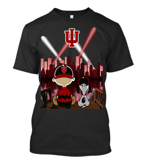 Indiana Hoosiers Nighttime City Skyline With Iconic Characters T-Shirt