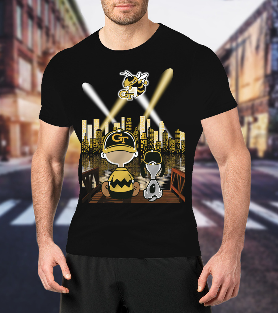Georgia Tech Yellow Jackets City Skyline Night Reflections T-Shirt