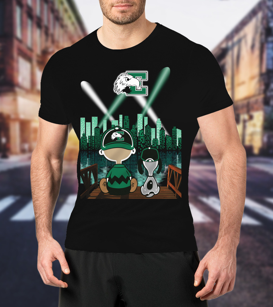 Eastern Michigan Eagles '77 City Skyline At Night With Mascot And Dog T-Shirt