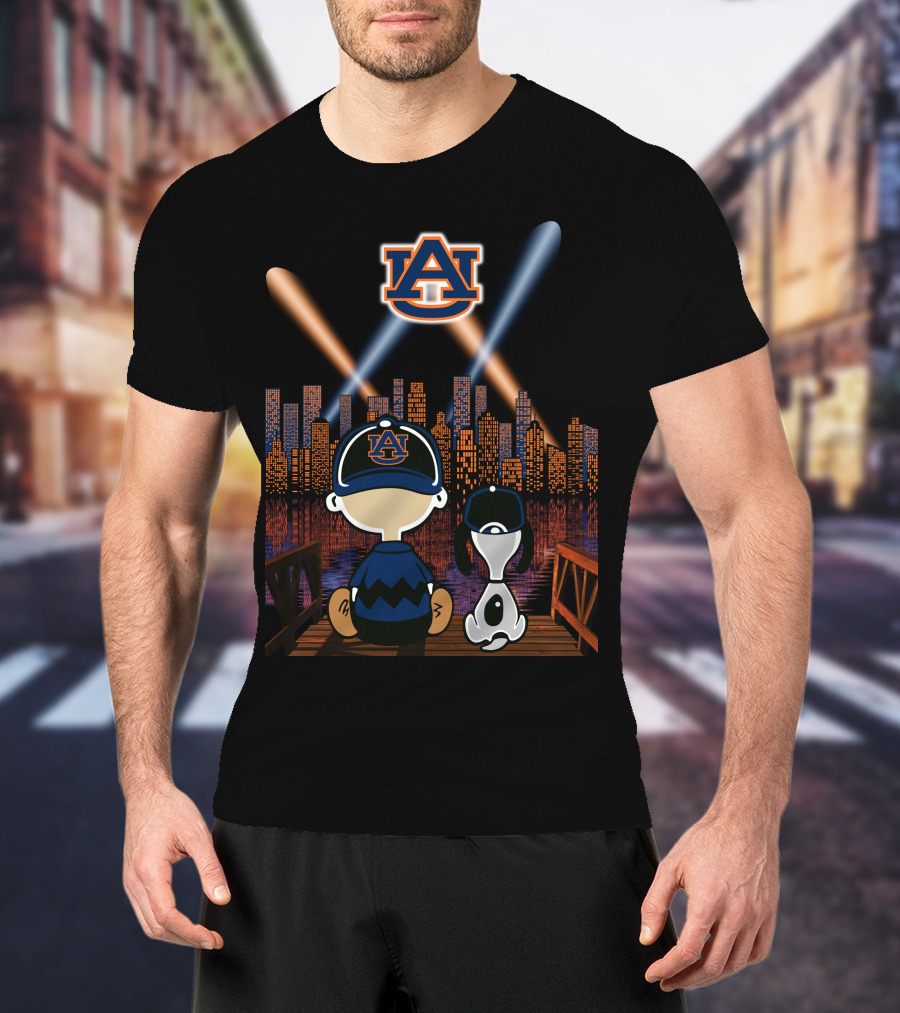Auburn Tigers 92 Cityscape Night With Characters And Skyline T-Shirt
