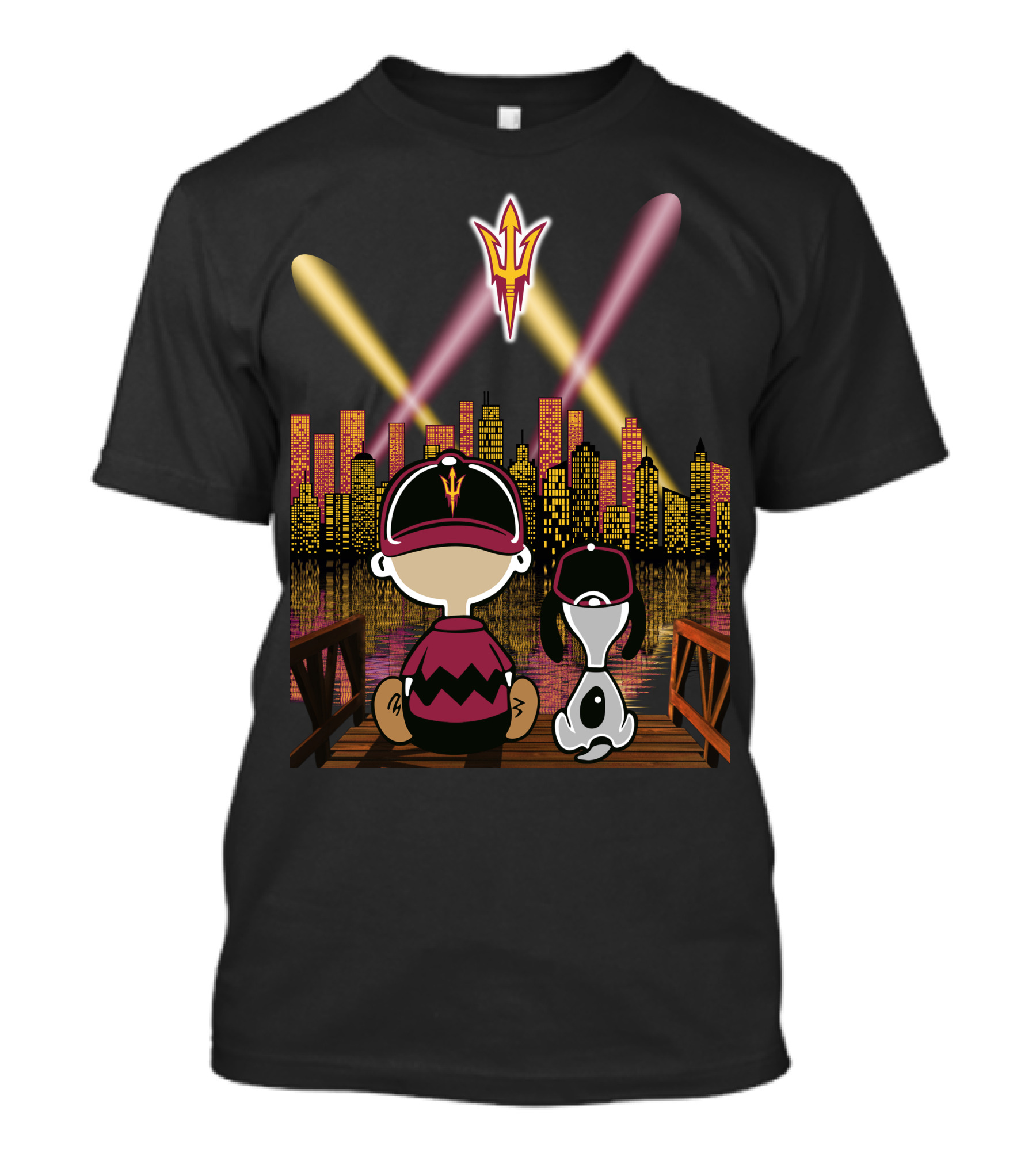 Arizona State Sun Devils Night Skyline Characters Patterson And Canine Duo T-Shirt