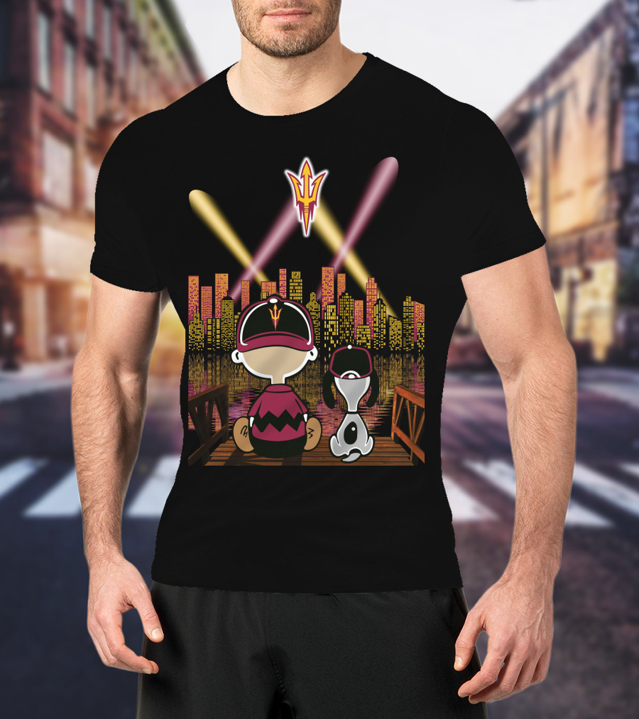 Arizona State Sun Devils Night Skyline Characters Patterson And Canine Duo T-Shirt