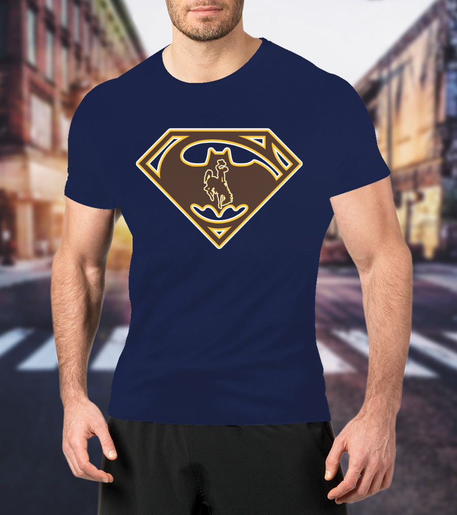 Wyoming Cowboys Superman Batman Logo Fusion T-Shirt