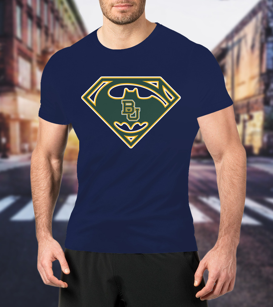 Batman Superman Logo With Bu Baylor Bears T-Shirt