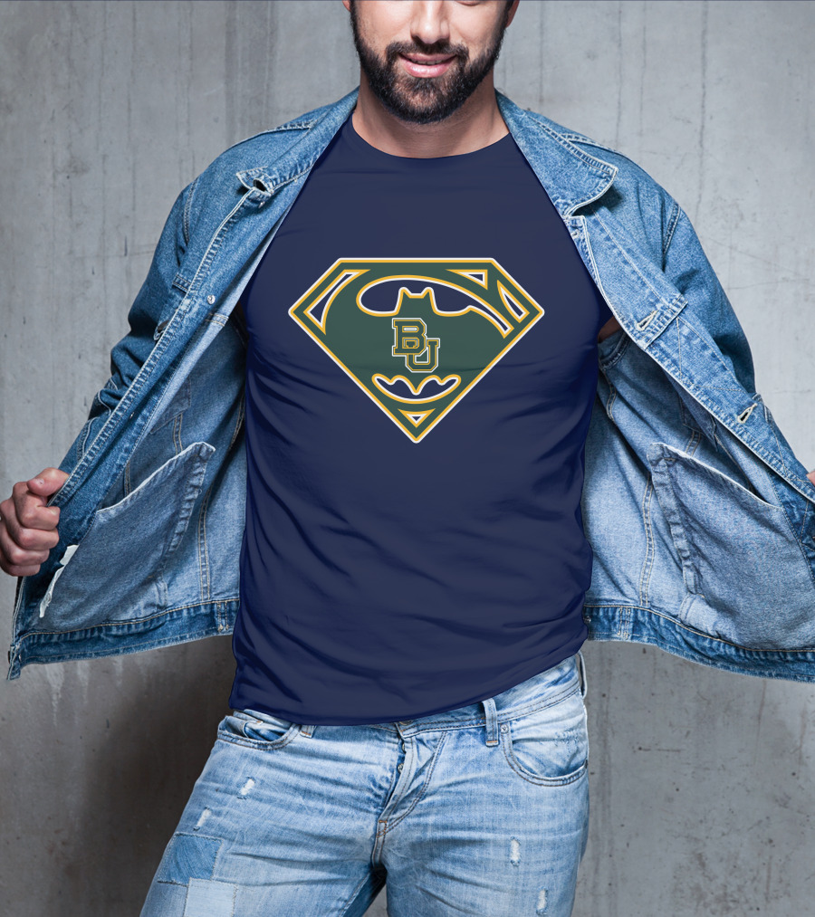 Batman Superman Logo With Bu Baylor Bears T-Shirt