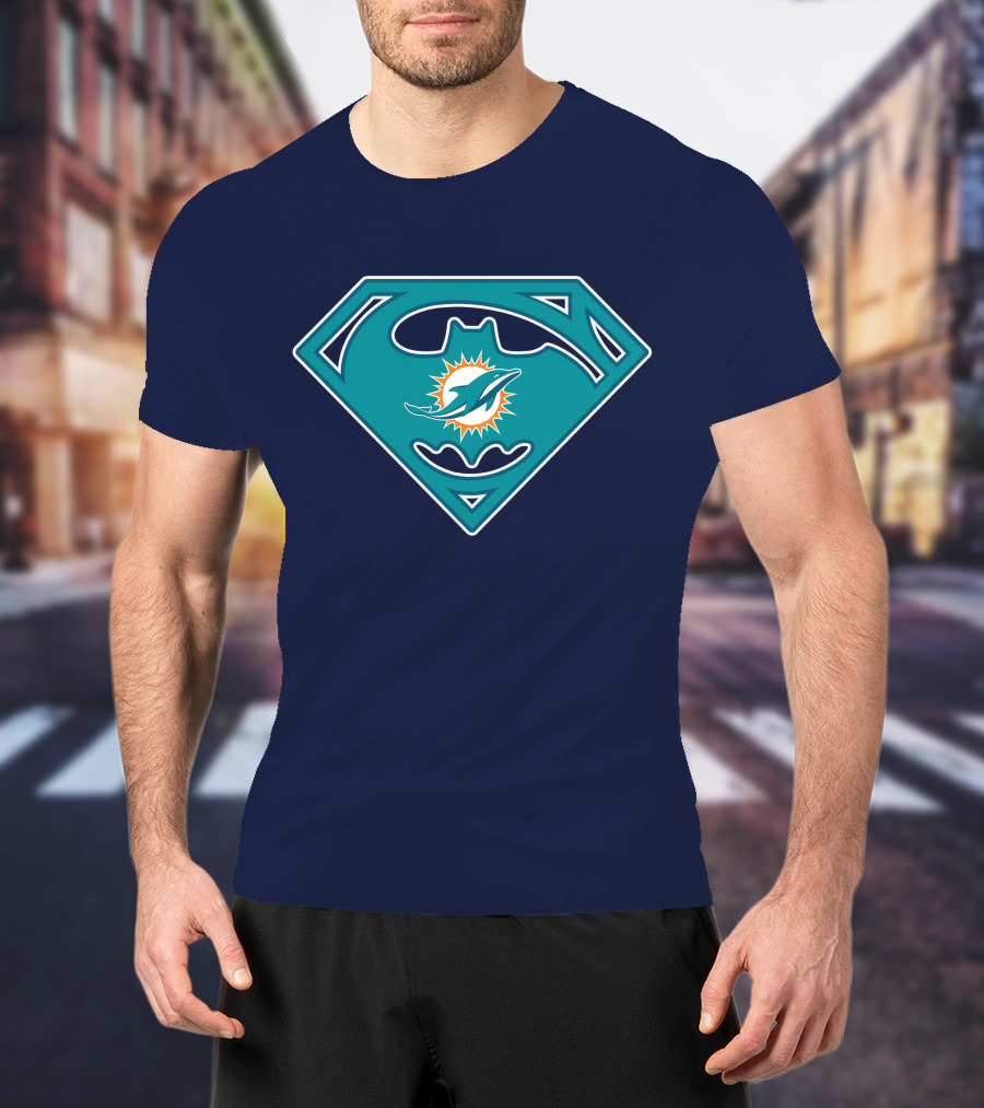 Miami Dolphins Superman Batman Logo Mashup T-Shirt