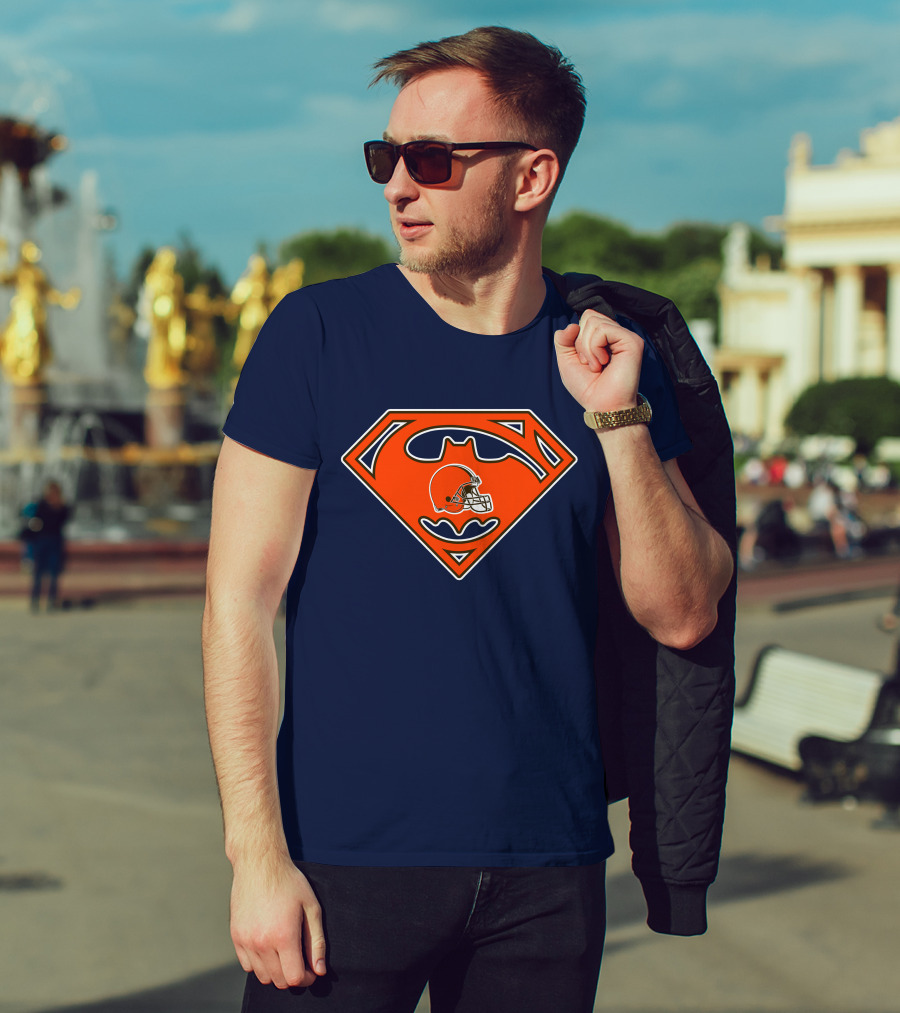 Cleveland Browns Superman Batman Logo Nfl Fan Helmet T-Shirt