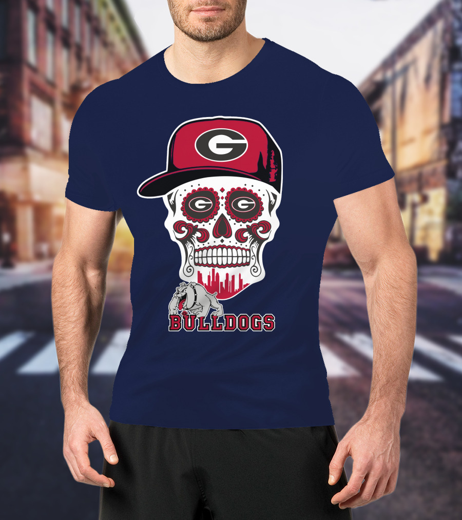 Georgia Bulldogs Skull Hat Design Funny T-Shirt