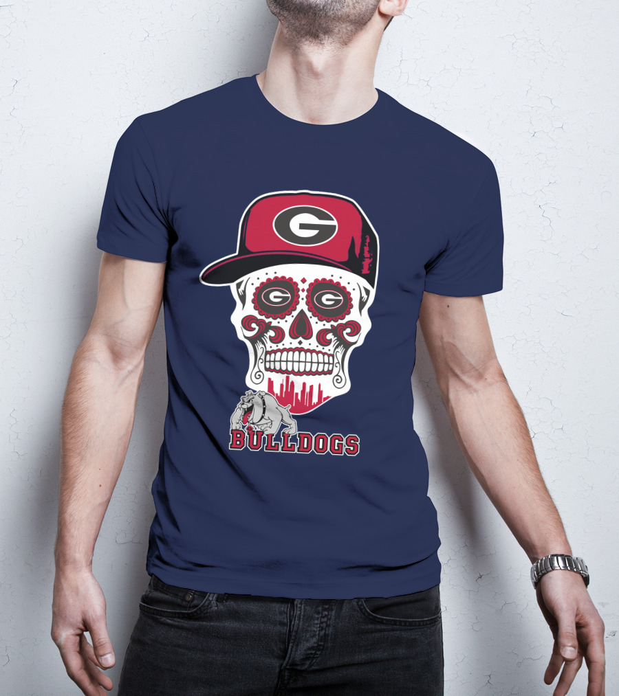 Georgia Bulldogs Skull Hat Design Funny T-Shirt