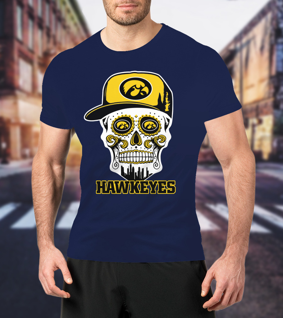 Iowa Hawkeyes Skull Cap Yellow Eyes T-Shirt