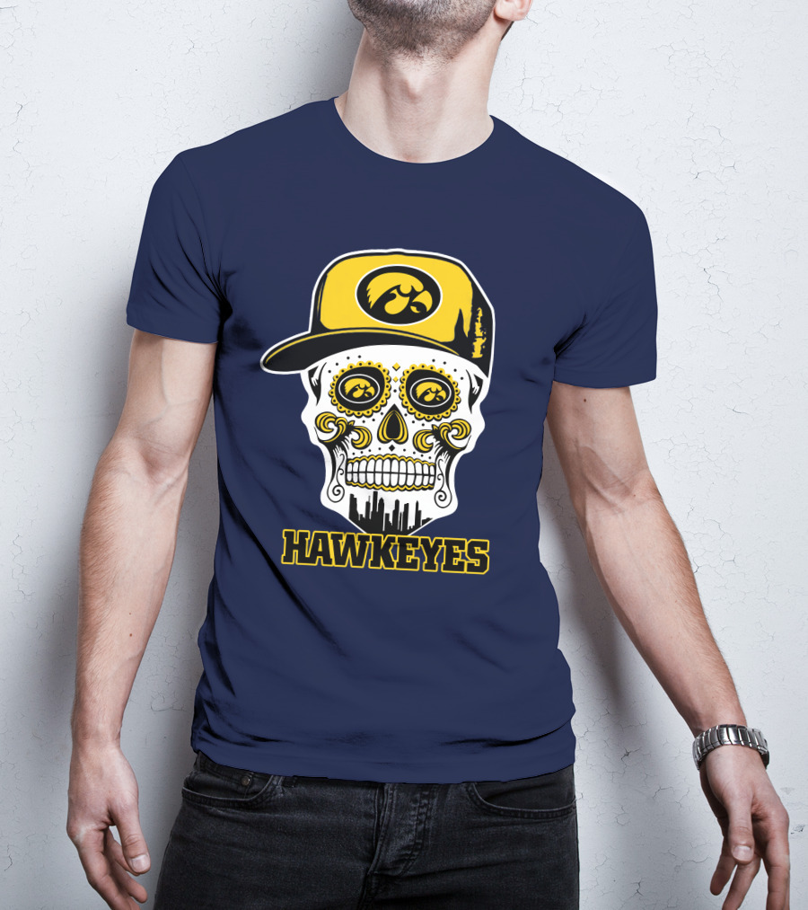 Iowa Hawkeyes Skull Cap Yellow Eyes T-Shirt
