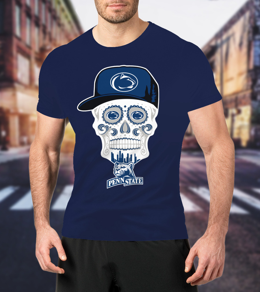 Penn State Nittany Lions Skull With Hat And City Silhouette T-Shirt