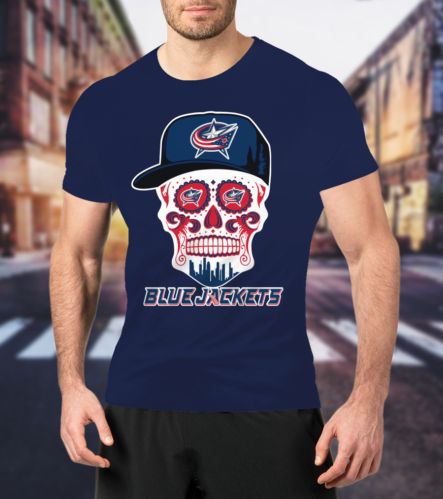 Columbus Blue Jackets Skull Hat Logo Blue Jackets T-Shirt