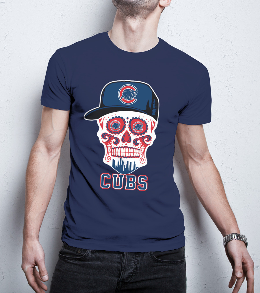 Chicago Cubs Skull With Cap Cityscape Fun T-Shirt