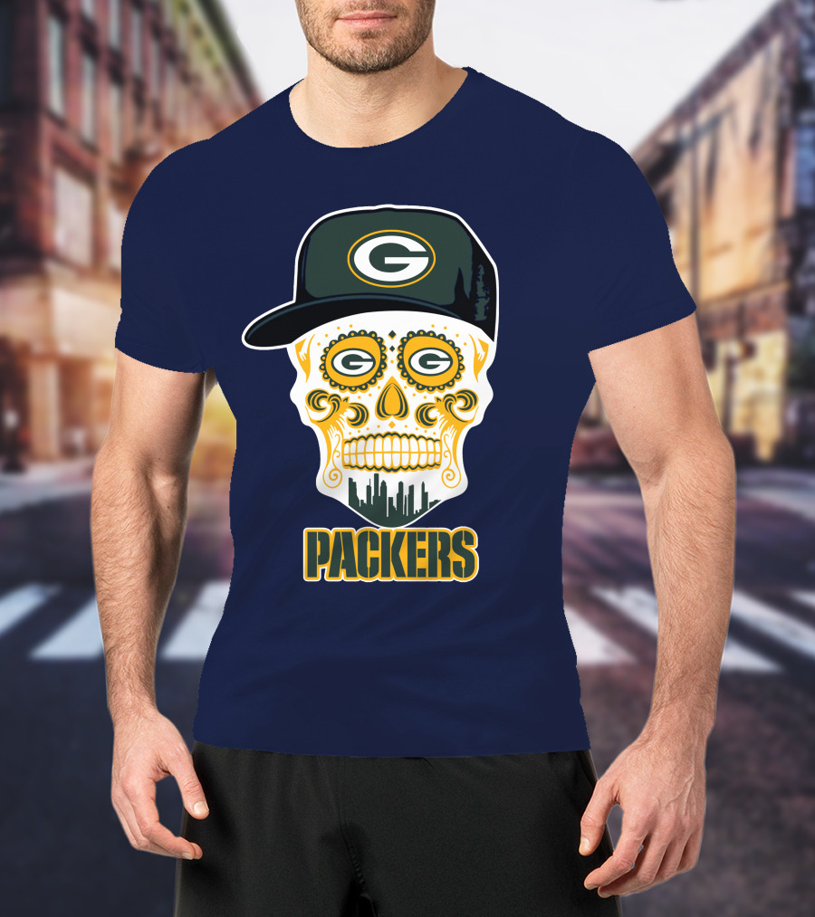 Green Bay Packers Skull Cityscape Hat T-Shirt