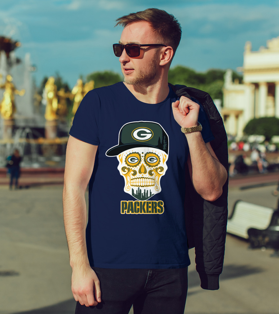Green Bay Packers Skull Cityscape Hat T-Shirt