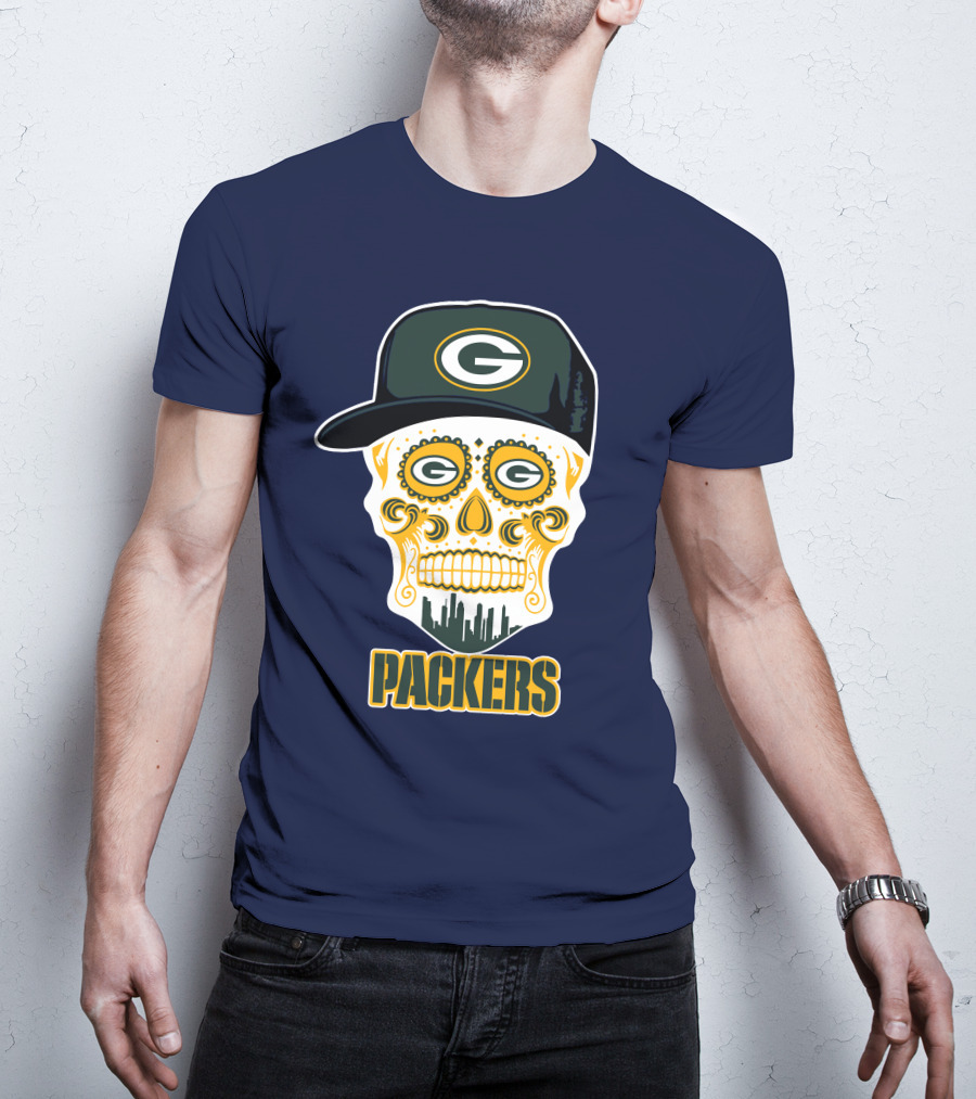Green Bay Packers Skull Cityscape Hat T-Shirt