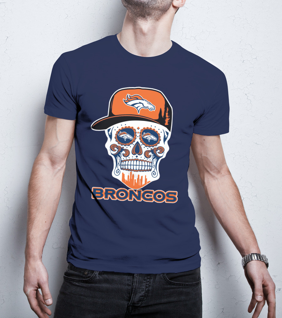 Denver Broncos Skull Funny Sugar Skull Face Cap T-Shirt