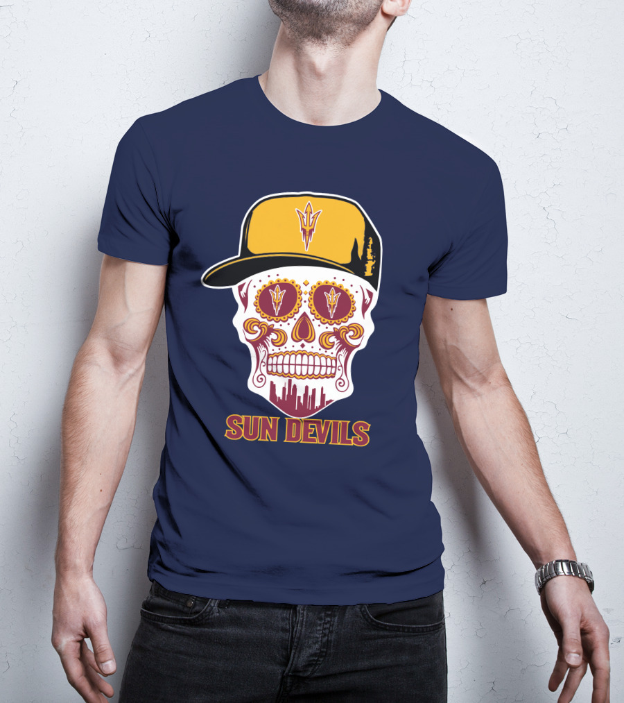 Sun Devils Sugar Skull With Arizona State Emblem Baseball Cap T-Shirt
