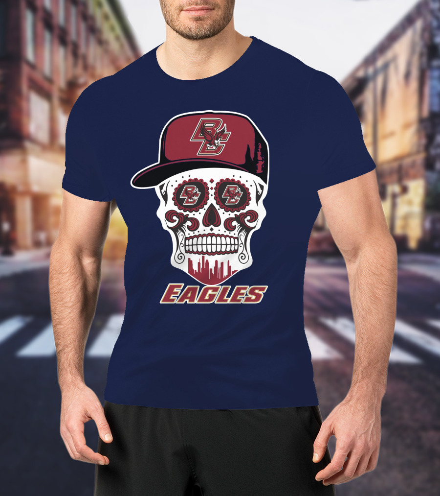 Bc Eagles Skull Emblem With Cap T-Shirt